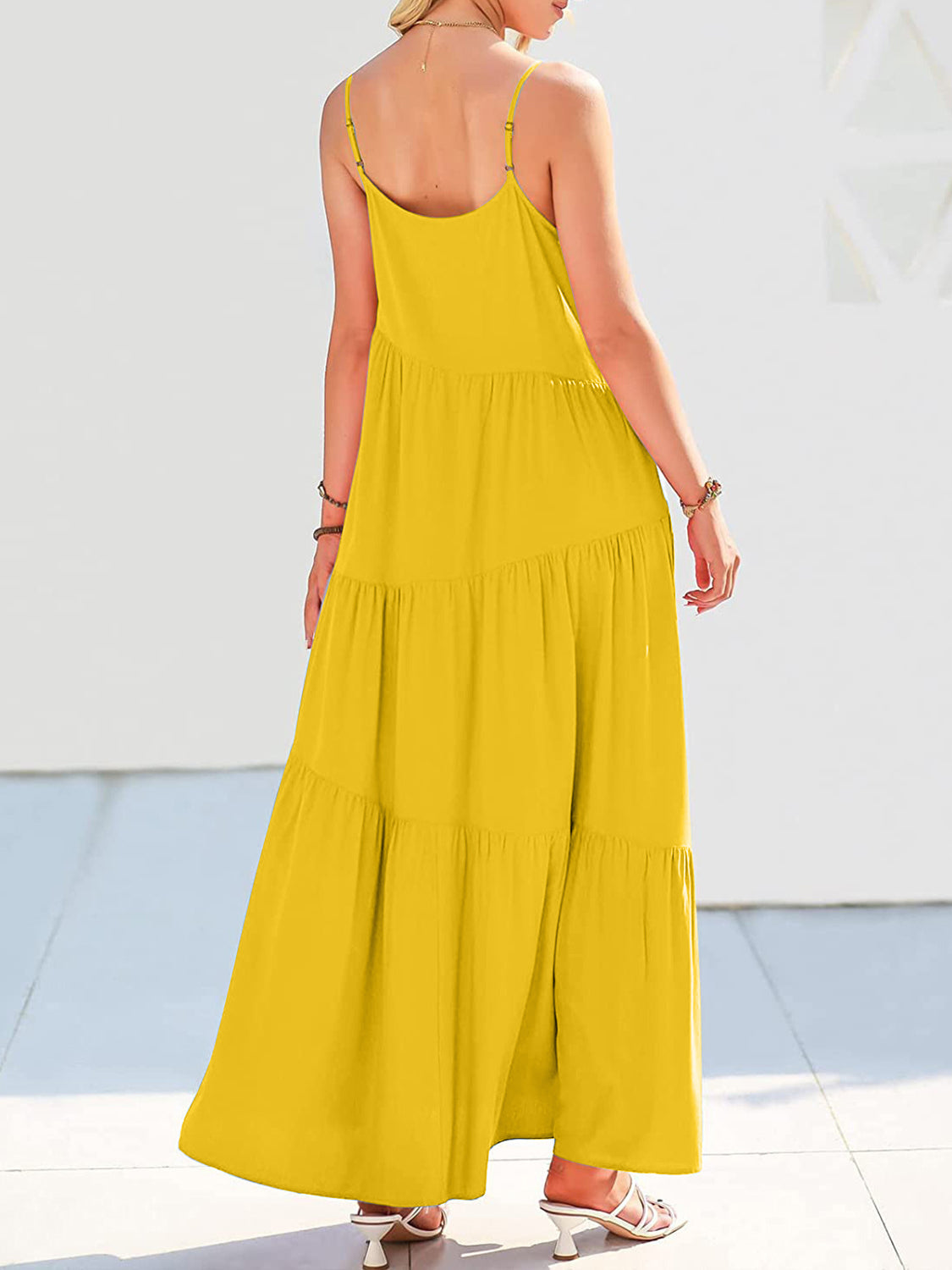 Full Size Ruched Tiered Spaghetti Strap Dress - store name